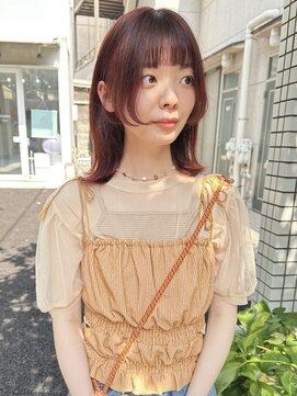 オグジュアリー 表参道(aux.) 顔まわりレイヤー×ブリーチなしボルドーカラー