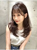 ★丸型逆三角ホワイトグレージュデジタルパーマチェリーブラウン