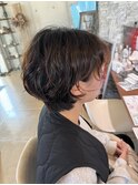 小顔レイヤーショートゆるふわウェーブニュアンスパーマ20代30代