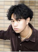 シャドウパーマ/強めパーマ/センターパート/波巻きパーマ
