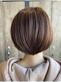 レイヤーボブ ピンクベージュヌーディ仕立て