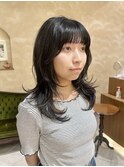 ◆レイヤーカットロング/韓国ヘア/アッシュグレー/地毛風黒髪