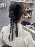 アレンジ　艶髪　髪質改善　ヘアセット　編みおろし　顔まわり