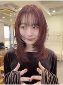 ダブルカラー ピンクベージュ 暖色 レイヤーカット