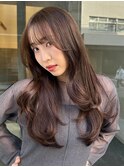 顔周りレイヤーカットくびれヘアミルクティーベージュカラー