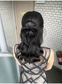ハーフアップ カチモリ ウェーブ巻き 波巻き 参列ヘア