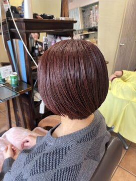 ショートボブ×ブリーチなしオレンジブラウン