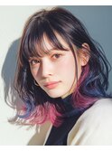 【韓国・レイヤーボブ】エンドカラーブルーチェリーレッド
