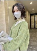 切りっぱなしボブ小顔カットグレージュミルクティ