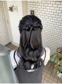 ハーフアップ　ハーフツイン　アップヘア　女子会ヘア