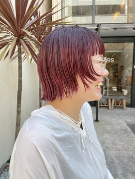 ブクレット(Bouclettes) 心斎橋　レイヤーボブ　暖色ボブ　赤系カラー