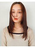 大人かわいい小顔レイヤーミディアムオレンジベージュ暖色