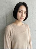 小顔あごラインボブ/切りっぱなしボブ/前髪なし/30代/40代