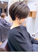 絶壁解消×マロンベージュ×40代×前髪長め大人ショートボブ永