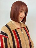 切りっぱなしボブ 美髪 アプリコットオレンジ 暖色カラー 顔周り