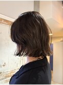 切りっぱなしボブタッセルボブブリーチなしココアベージュカラー