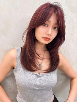 マシェリー バイ ロンド 金山(Ma cherie by Lond) ブリーチなしピンクブラウン/レイヤーカット×エアリーロング