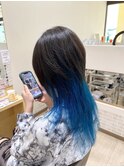 レディースマッシュロングウルフインナーブルー