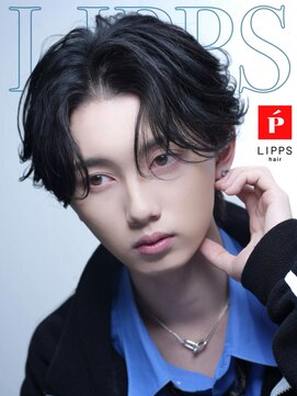 リップス 天神(LIPPS) メンズフェザーショートパーマツーブロックセンターパートウルフ