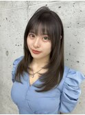 美髪アッシュグレージュ韓国レイヤーロングセミディ顔周り前髪