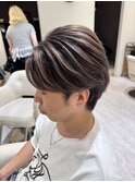 シルバーメッシュブリーチダブルカラーセンターパート