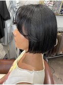ミニボブ／カーテンバング／黒髪／フェイスレイヤー/