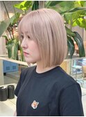 佐賀カラーハイトーン透明感ミルクティーベージュカラー白髪ボブ