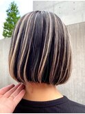 大人ボブ◎細めハイライト◎エアタッチバレイヤージュ白髪ぼかし