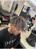メンズパーマホワイトメッシュパイルツイスト