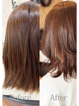 アークスヘアー オレンジアッシュナチュラルくびれボブ毛先パーマ肩ラインモテ髪