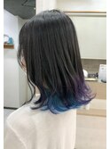 ブリーチ　インナーカラー　グラデーション　ブルー　パープル