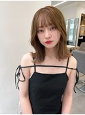 外ハネミディシースルーバング_暗めカラーグランマッシュ