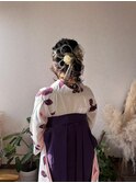 成人式ヘアセット 華やかガーリー編みおろし水引リボン 和装着物