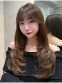 ハッシュレイヤー/ミルクグレージュ/韓国巻き/顔周りカット/銀座