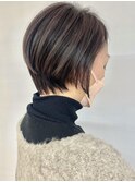 大人ハイライト★白髪ぼかしショートボブ40代前下がりラベンダー