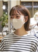 オン眉/前髪/外ハネボブ/ぱつっとボブ/ベージュ/茶屋町/梅田