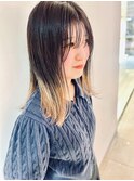 セミロングボブ×裾カラー