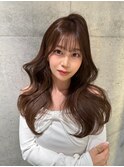 ★丸型逆三角ホワイトグレージュデジタルパーマチェリーブラウン