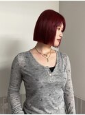 切りっぱなしボブ/タッセルボブ/ボルドー/ワインレッド/赤髪