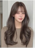 韓国ヘアロング顔周りレイヤーココアベージュ_m0003