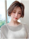 前髪パーマ/グレーベージュ/大人フェミニン/小顔補正/シースルー