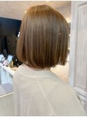 福山人気ブリーチなしミルクティーベージュ内巻きボぶベルボブ