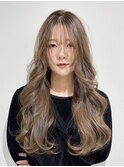 ミディアムロングレイヤーカット顔まわりくびれ韓国ヘア心斎橋