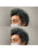 スパイキーショートツイストスパイラルパーマブリーチカラー