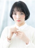 オン眉黒髪くせ毛風ショートマッシュボブh古河20代30代40代