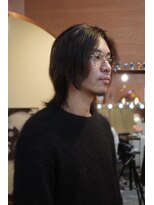 エディ(Edy)&nbsp;メンズセンターパートウルフカットケアパーマブラウンカラー岡山