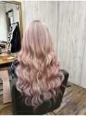 ホワイトシルバー　ピンクメッシュ