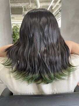 ジエクトカナウ 大阪梅田店(The Ect canow) 裾カラー/グリーン/波巻きロブ/ミントグリーン