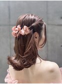ヘアセット結婚式お呼ばれハーフアップスタイル