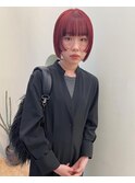 チェリーレッド/姫カットボブ/顔周りカット/ミニボブ/ボブ